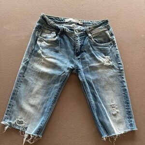 Zara Light Blue Distressed Denim Shorts